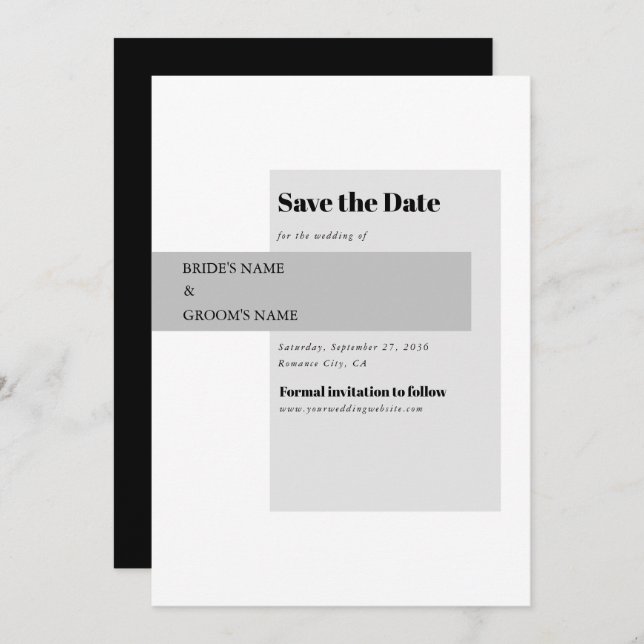 Modern Black & White Wedding   Save The Date (Front/Back)