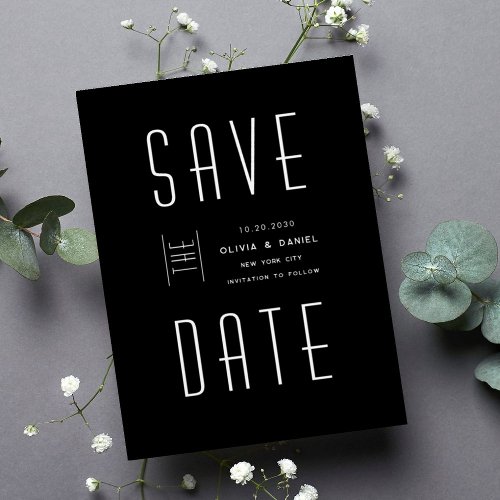 Modern Black  White Wedding Save the Date Invitation