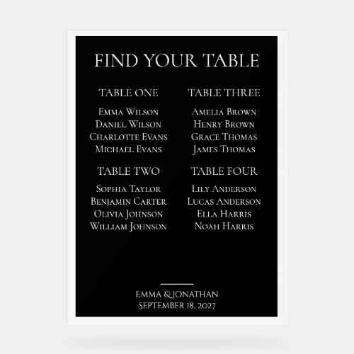 Modern Black & White Wedding Seating Chart