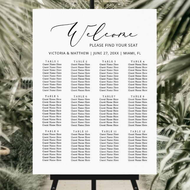 Modern Black White Wedding Seating Chart  Foam Board (Creator Uploaded)