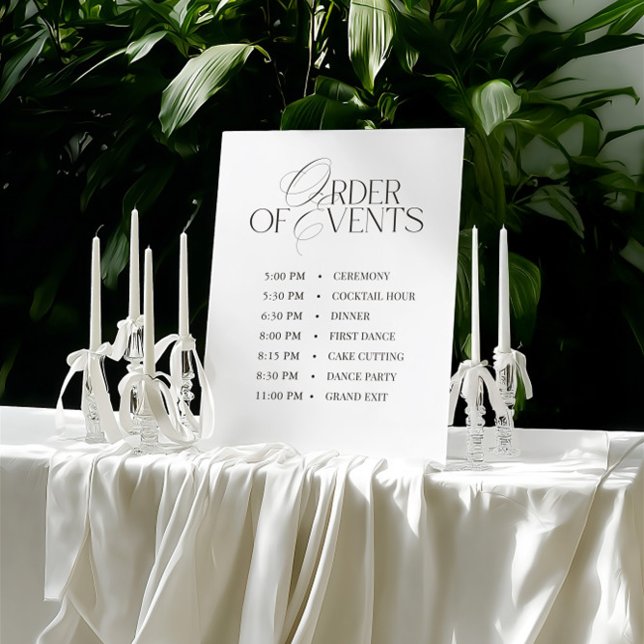 Modern Black & White Wedding Sign Order of Events  (Modern Black and White Wedding Order of Events Foam Board)