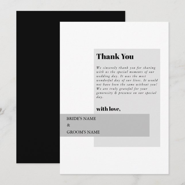 Modern Black & White Wedding  Thank You Card (Front/Back)