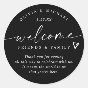 Modern Black & White Wedding Welcome Hotel Bag Classic Round Sticker