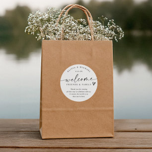 Modern Black & White Wedding Welcome Hotel Bag Classic Round Sticker