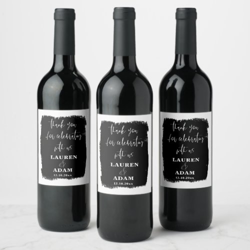 Modern Black  White Wedding  Wine Label