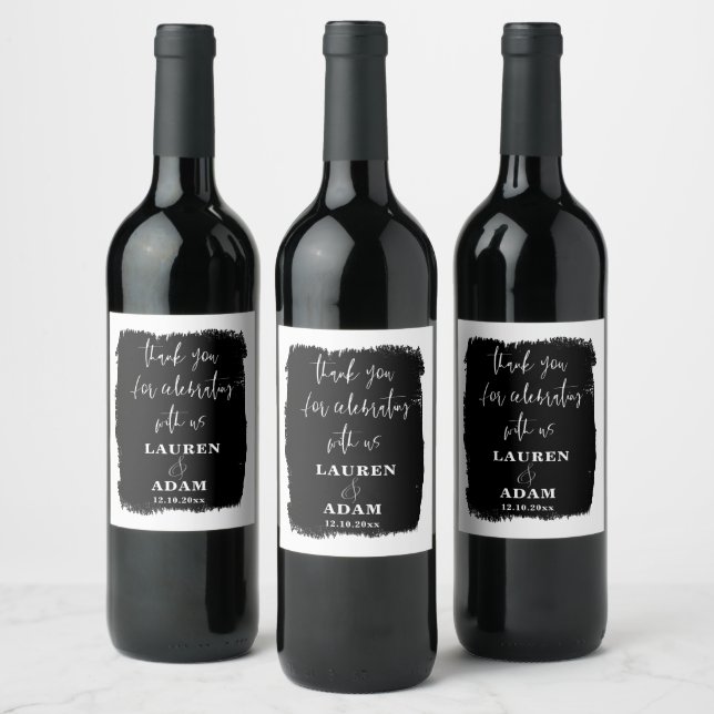 Modern Black & White Wedding  Wine Label (Bottles)