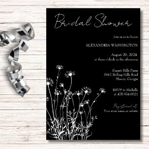 Modern Black & White Wildflower Bridal Shower Invitation