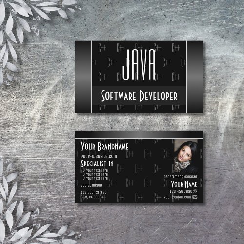 Modern Black White with Photo and Letters Pattern Business Card