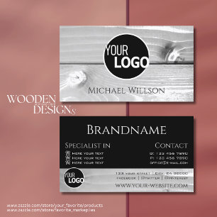 Modern Black White Wood Grain Wooden Boards Logo Business Card