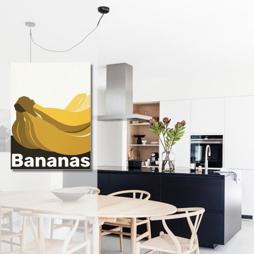 Modern Black White Yellow Bunch of Bananas Kitchen Poster