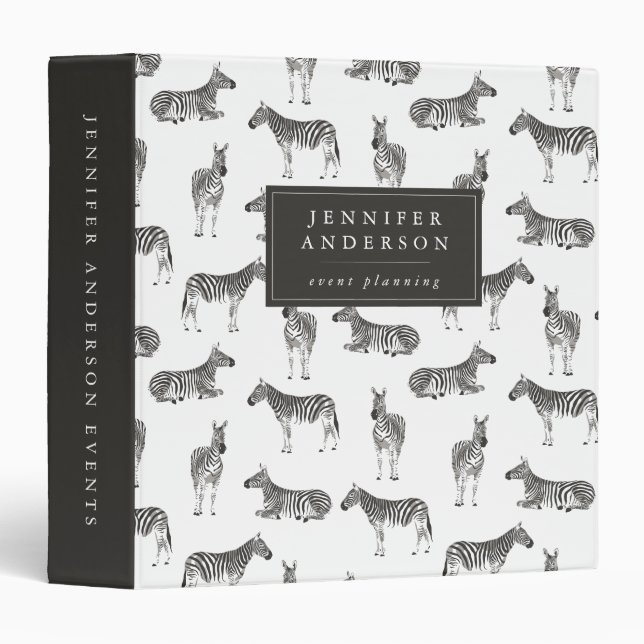 Modern Black & White Zebra Pattern Personalized 3 Ring Binder (Front/Spine)