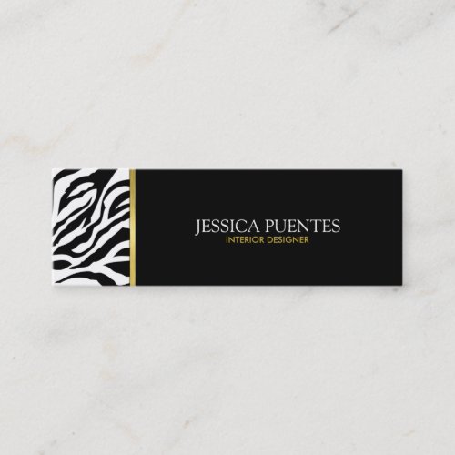 Modern Black  White Zebra Stripes with Gold Mini Business Card