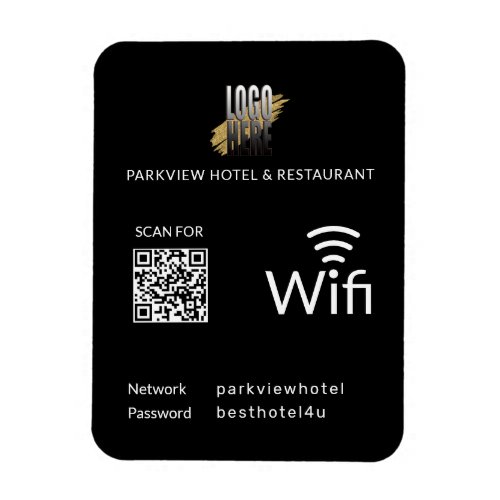 Modern Black Wifi QR Code and Business Logo Magnet