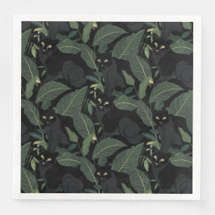 Modern black wild cat paper dinner napkins