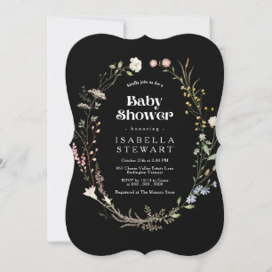Modern Black Wildflower Elegant Baby Shower Invitation