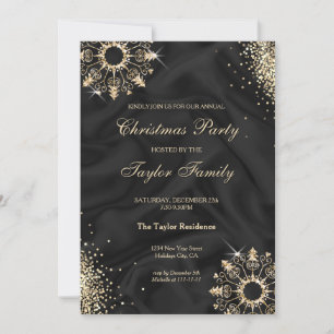 Modern Black Winter Gold Snow Christmas Party Invitation