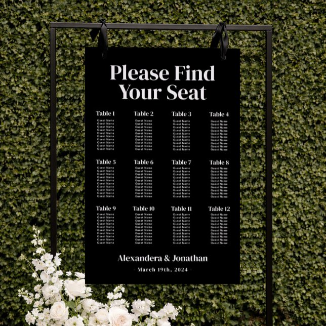 Modern Black Winter Wedding Seating Chart Foam Board (Creator Uploaded)