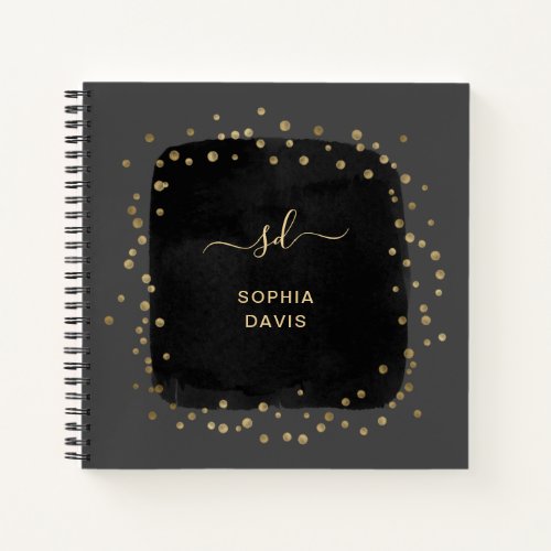 Modern Black with Faux Gold Dots Notebook