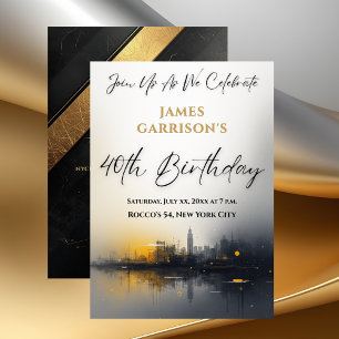 Modern Black with Gold 40th Birthday Party  Invitation