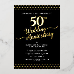 Modern Black with Gold 50th Wedding Anniversary Foil Invitation