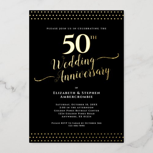 Modern Black with Gold 50th Wedding Anniversary Foil Invitation