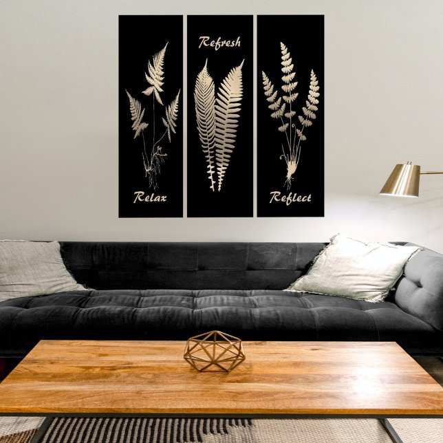 Modern Black with Golden Foliage Triptych Wall Art (Creator Uploaded)