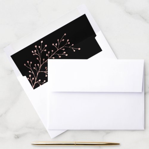 Modern Black With Rose Gold Faux Foil Wedding Envelope Liner
