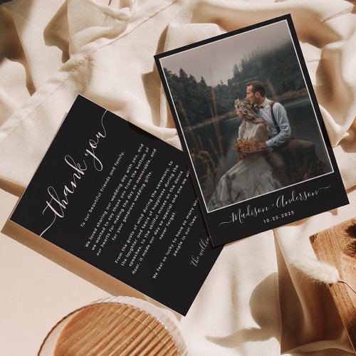 Modern Black with Two Photo Wedding Thank You Card