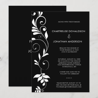 Modern Black with White Botanical Vines Wedding | Announcement