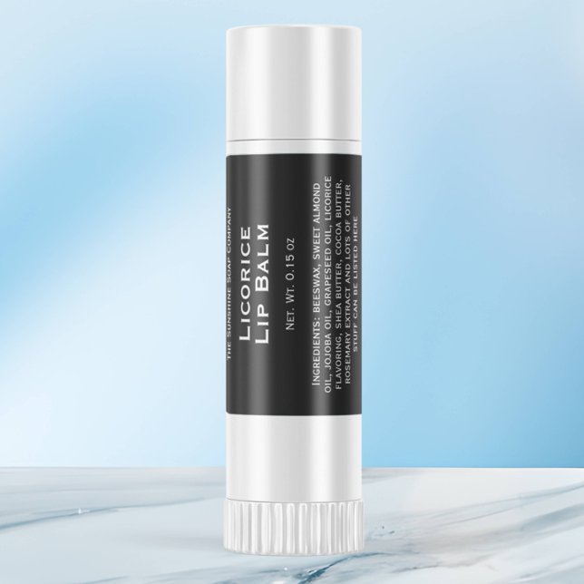 Modern black with white text lip balm tube label (Creator Uploaded)