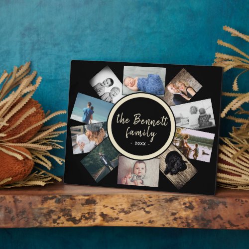 Modern Black Yearly Family Keepsake Photo Collage Plaque