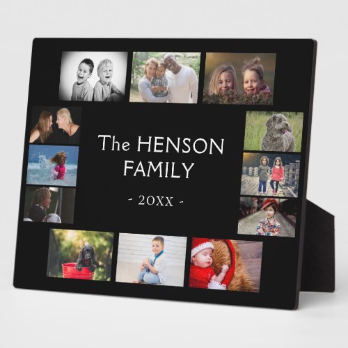 Modern Black Yearly Family Keepsake Photo Collage Plaque