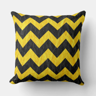 Modern Black Yellow Chevron Leather Throw Pillow