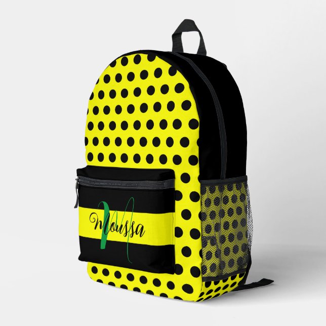 Modern Black Yellow Color - Initial Name Monogram  Printed Backpack (Back Corner Right)