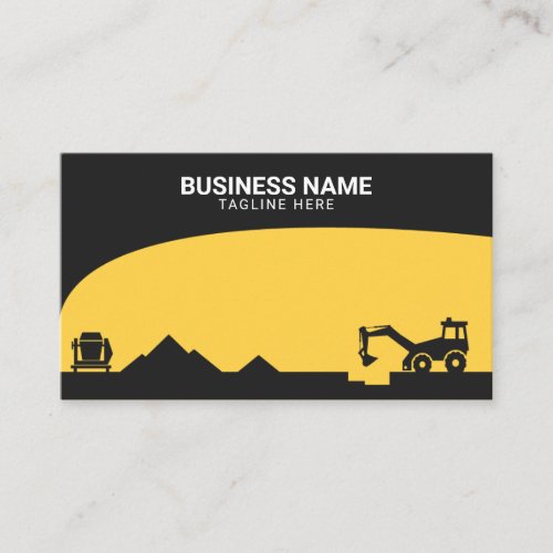 Modern Black  Yellow Construction Site Silhouette Business Card