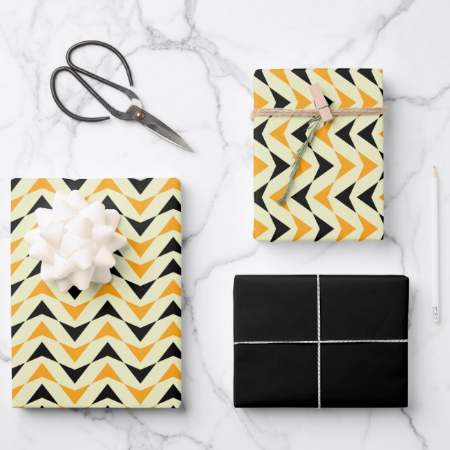 Modern Black & Yellow Geometric Triangle Pattern  Wrapping Paper Sheets (Front)