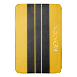  modern black &yellow  monogram name bath mat