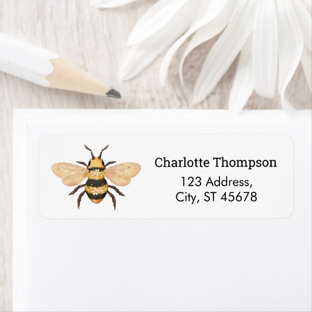 Modern Black Yellow Stripes Bee Address Label (Insitu)