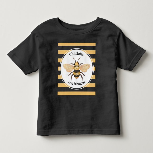 Modern Black Yellow Stripes Bee Birthday Party Toddler T-shirt (Front)