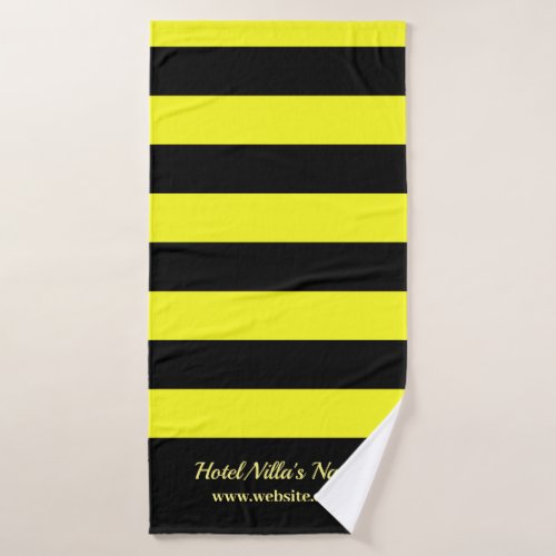 Modern Black  Yellow Stripes Custom Business Logo Bath Towel Set