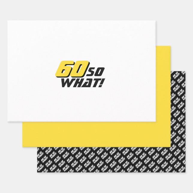 Modern Black Yellow Typography 60th Birthday Wrapping Paper Sheets (Set)