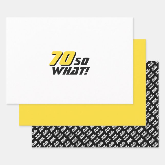 Modern Black Yellow Typography 70th Birthday Wrapping Paper Sheets (Set)