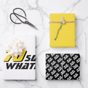 Modern Black Yellow Typography 70th Birthday Wrapping Paper Sheets