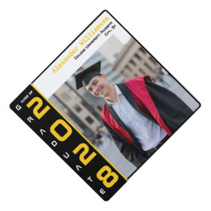 Modern Black Yellow White Photo Graduation Cap Topper