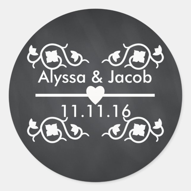 Modern Blackboard Chalkboard Wedding Classic Round Sticker (Front)