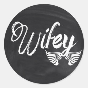 modern blackboard scripts honeymoon wifey classic round sticker