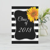 Modern BlackWhite Stripe Sunflower 2018 Graduation Invitation (Standing Front)
