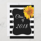 Modern BlackWhite Stripe Sunflower 2018 Graduation Invitation (Front)