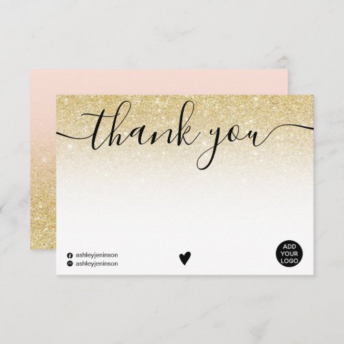 Modern blank thank you gold glitter ombre logo