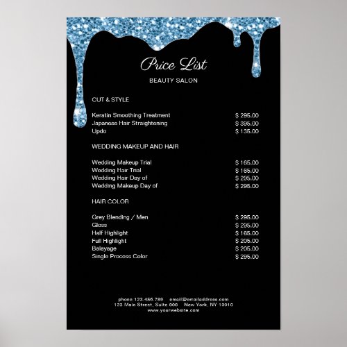 Modern Blau Pink Glitter Preislisten Poster